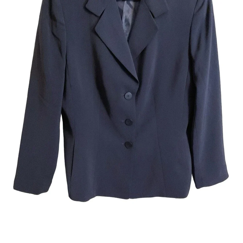 Kasper Women's 3 Button Blazer Size 10 Navy Notched Collar Pocket Work Career